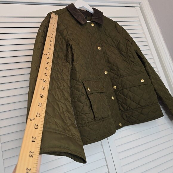 J.CREW Quilted Green Barn Jacket Corduroy Collar Gold Button Down Fill Women Med - Picture 13 of 15